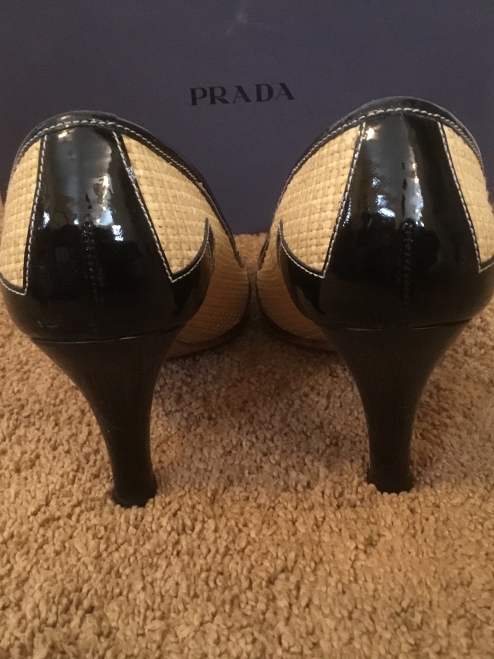 Prada Woven Raffia High Heels Cap Toe Patent Leather Heels (Size 8 1/2) - Picture 11 of 16